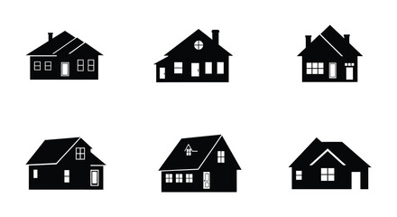 Collection of Different House Styles Black and White Vector Illustration silhouette