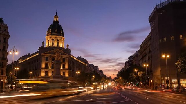 Time-Lapse of Metropolis Building at Sunset Madrid &ndash; AI Generated
