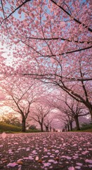 Pink cherry blossoms along path