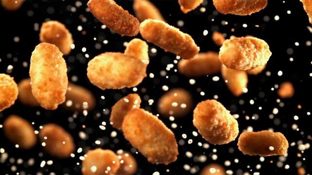 collection set of fried chicken nugget in slow motion