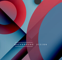 Abstract geometric shapes overlap. Red, blue gradients create dynamic visual texture. Modern design elements present clean aesthetic.