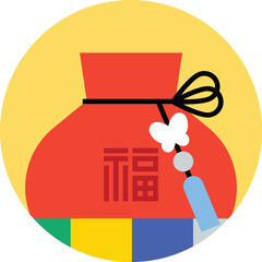 Korean lucky pouch with full moon, symbolizing good fortune for Chuseok and autumn festivals, perfect for icons and seasonal graphics.