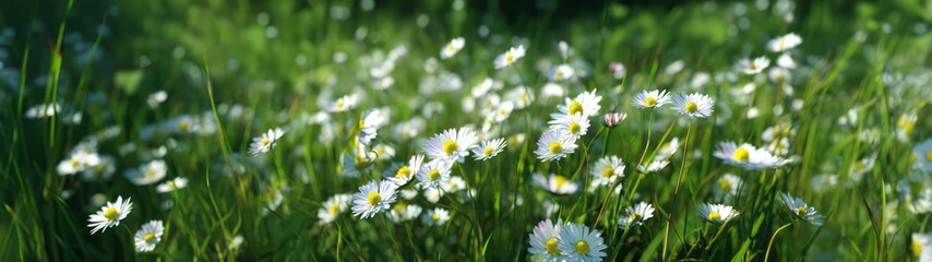 Fototapeta premium Daisy field nature hdr panorama spring vibe