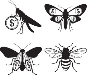 Grasshopper butterfly moth bee with dollar signs coin