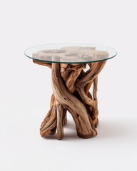 Rustic wooden side table with glass top