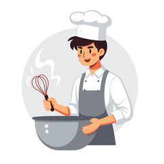 The Chef's Culinary Craft: A chef's hands whisking ingredients in a mixing bowl, illustration concept of culinary skill. Capturing the art of culinary mastery, passion for food.