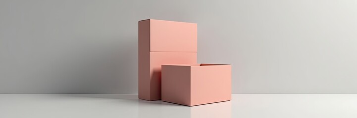 Obraz premium Two different sized, light pink boxes on a plain white surface.