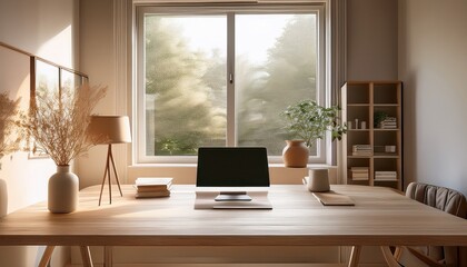 Fototapeta premium workspace with soft natural lighting and neutral tones__ 