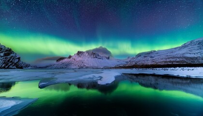 Naklejka premium lights over icy landscape with calm water reflection__ 