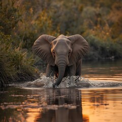 Baby Elephant Playing in Water
