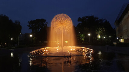 Beautiful colorful water fountain at Sankaradev Kalakshetra Guwahati Assam with lighting effect