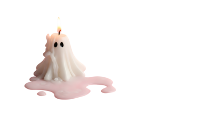 Melting ghost candle creates spooky Halloween ambiance with flickering flame and dripping wax for festive decorations and seasonal themes
