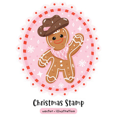 Cute Cowboy Gingerbread Cookie man christmas vector illustration