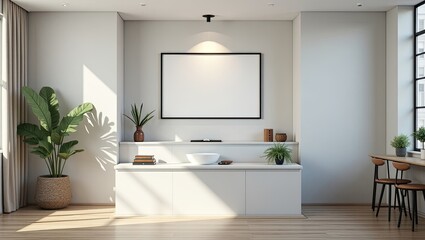 A bright, modern kitchen interior design with natural light and plants.