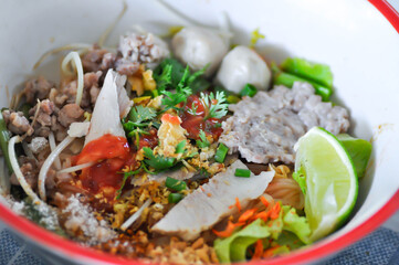 Chinese noodles with pork and eggl or noodles without soup or plain noodles