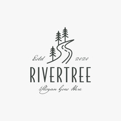 Line Art River Tree Logo Icon Vector