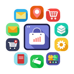 Set of flat design icons for e commerce and business