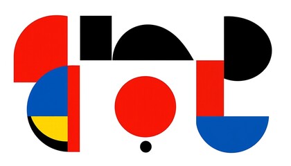 Bauhaus Geometric Abstract in White & Red 04