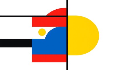 Bauhaus Geometric Abstract in White & Yellow 01