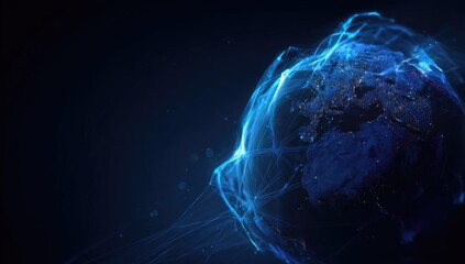 Abstract digital Earth, glowing blue lines