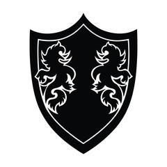 Black Shield with Two Lions Crest Graphic Design Image on White Background