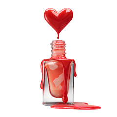 Red Nail Polish Bottle with Heart-Shaped Drip: Romantic Beauty Concept
