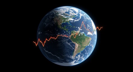 Earth Globe with Financial Line Graph Showing Market Trends and Data Analysis