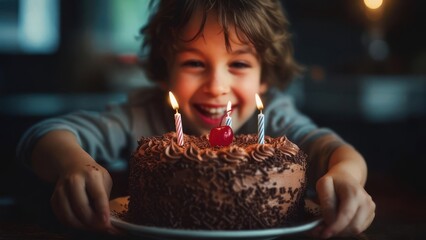 Child celebrating birthday with cake