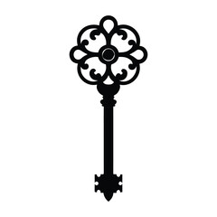 Obraz premium Ornate Antique Skeleton Key Image Download Free Black and White on White Background