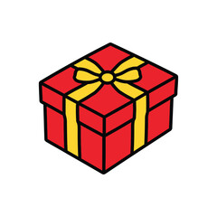 Obraz premium Red gift box with a yellow ribbon and bow.