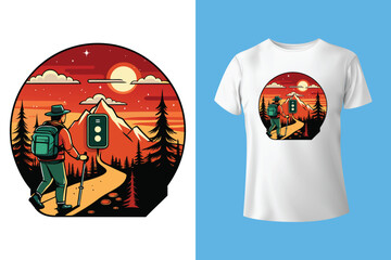 Hiking T-shirt design Vector Graphics. adventure mountain outdoor hiking custom t shirt design, outdoor adventure, Mountain illustration, Vector graphic, Outdoor Adventure Inspiring Motivation Quote.