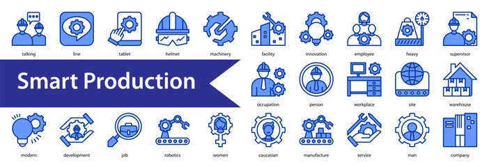 Smart Production icon, icon set, collection, vector, illustration, sign, symbol, set