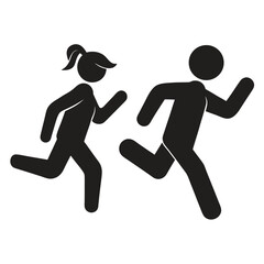 Isolated pictogram sign of couple run, woman and man running, active sport icon symbol
