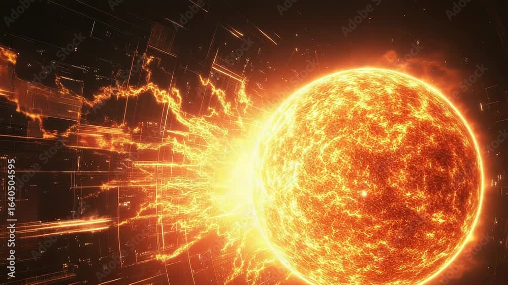 Wall mural energy from exploding planet creating electric connections in space grid