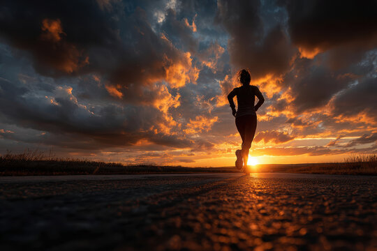 Runner approaches limits on empty road at sunrise
