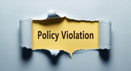 Policy Violation Concept: Torn Paper Reveals Warning Message for Rules Infringement or Terms Breach