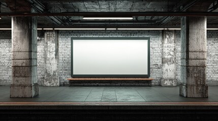 Blank Billboard in an Urban Subway Station, Perfect for Mockups and Advertising Campaigns