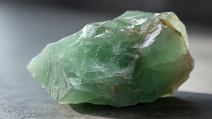 Raw Green Fluorite Specimen Close-Up: Natural Mineral Stone for Healing, Meditation, and Geological Study on Neutral Background