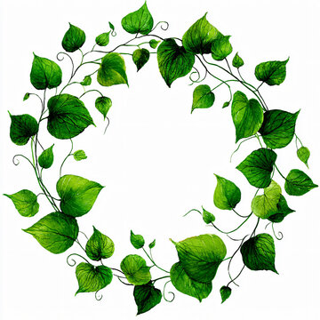Leaves Vines Circular Nature Green Foliage Botanical Decorative Floral Plant Motifs Spring Surround Background Illustration Design Growth Organic Fresh Wreath Paper Environmental Tropical Circular