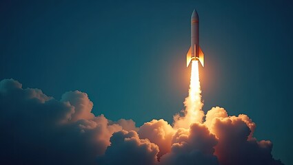 Fototapeta premium Rocket launching through a cloud of smoke.