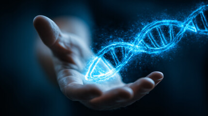 Hand DNA Visualization Digital Technology Science Biology Research Molecular Human Healthcare Innovation Data Laboratory Structure Genetics 