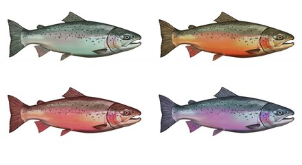 Four colored trout illustration