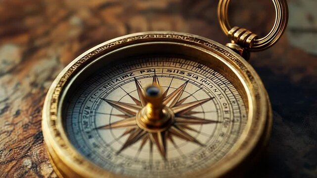 Golden compass lying on an antique map, guiding exploration and discovery