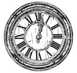 Fototapeta premium Vintage antique clock face with hour minute hands and numbers vector illustration