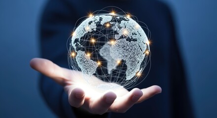 Global Network in Hand: Representing Digital Connectivity, International Business, and Worldwide Communications Concept