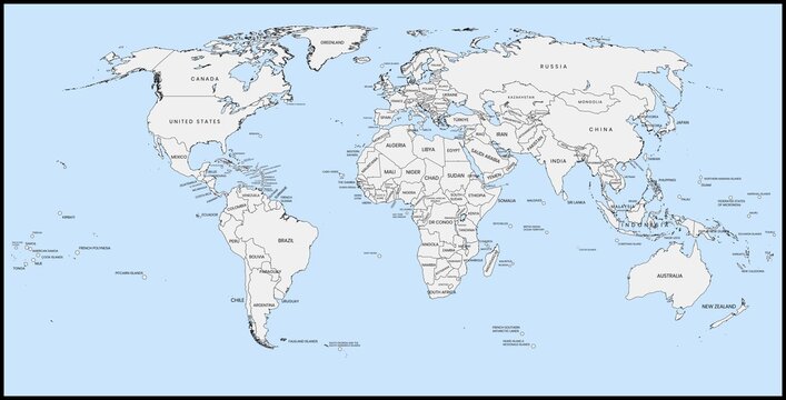 Fototapeta World map showing all countries and microstates with labeled borders.