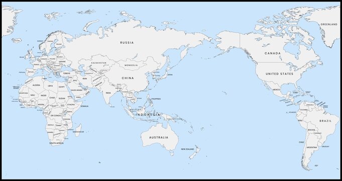 Fototapeta Pacific-centered world map showing countries with labeled borders.