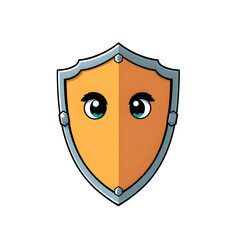 A cartoonish face with a shield on it
