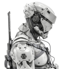 Fototapeta premium Futuristic soldier profile view advanced armor rifle weapon technology