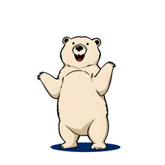 Obraz premium A cartoon polar bear is standing on a blue background and is smiling